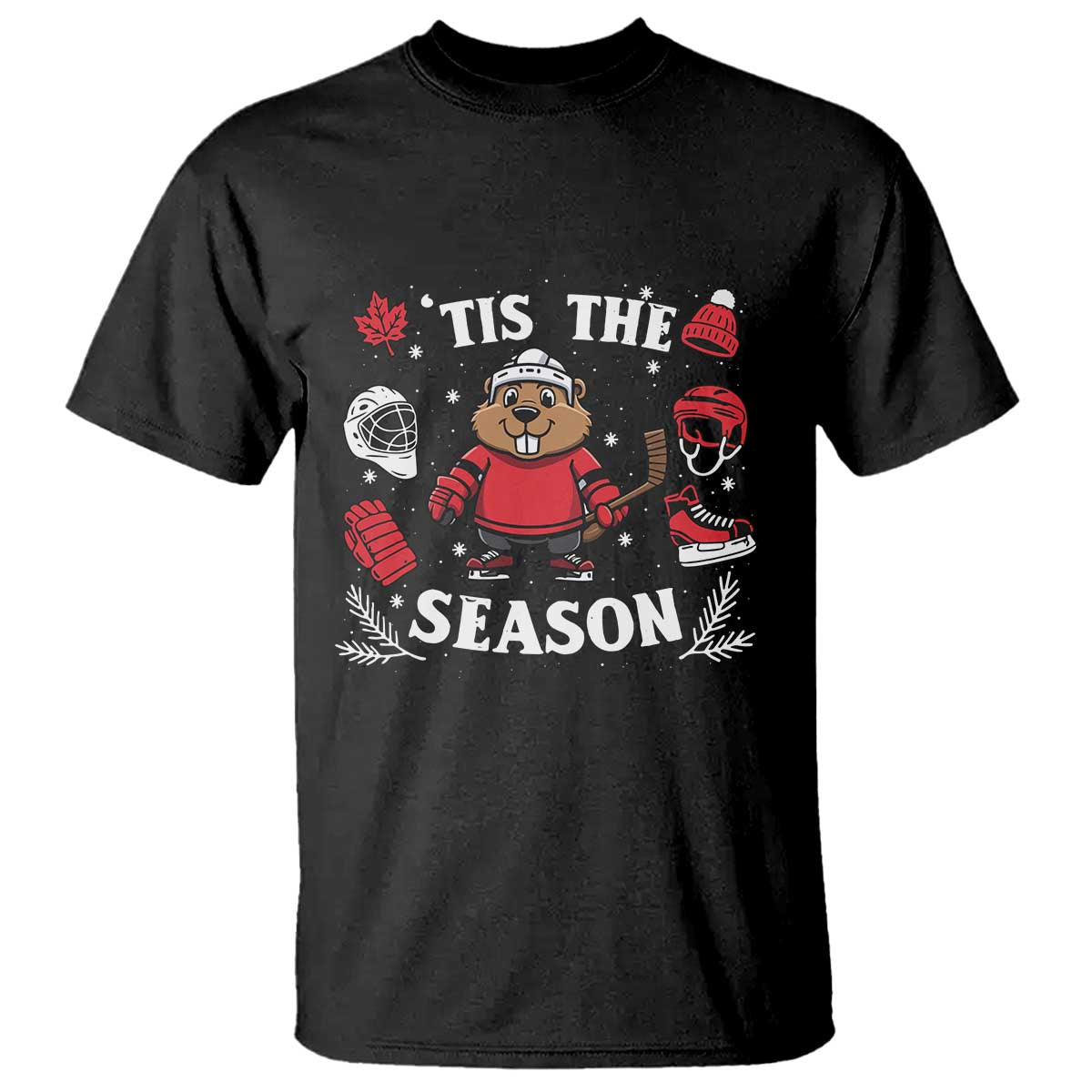 Canadian Ice Hockey Beaver T Shirt Tis The Season Holiday Gift - Wonder Print Shop