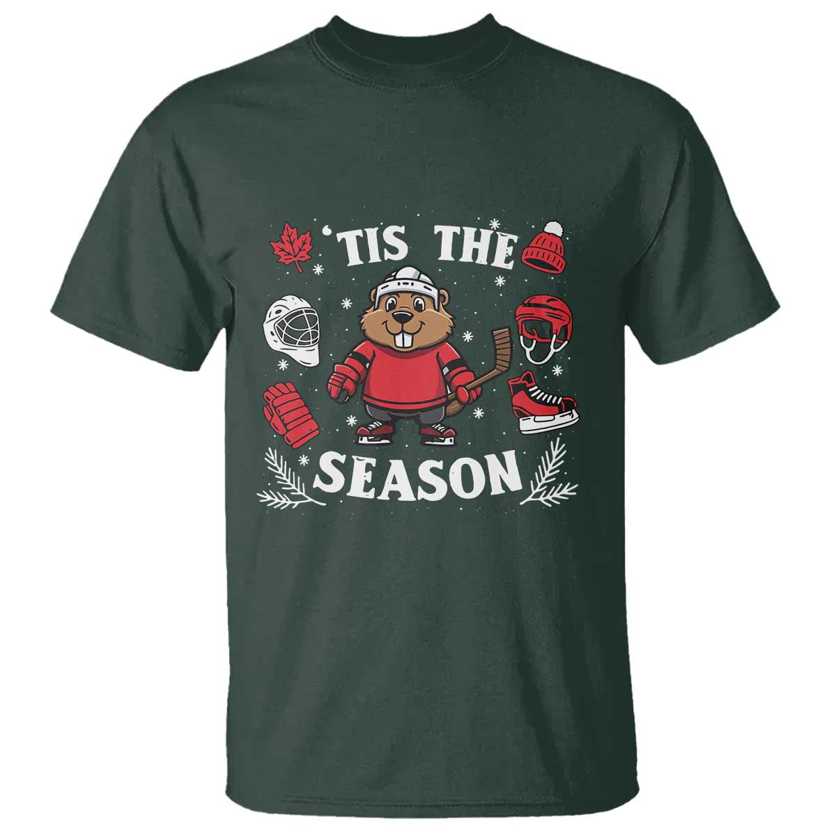 Canadian Ice Hockey Beaver T Shirt Tis The Season Holiday Gift - Wonder Print Shop