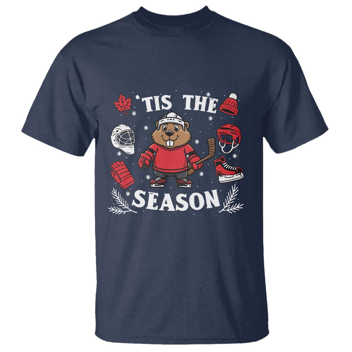 Canadian Ice Hockey Beaver T Shirt Tis The Season Holiday Gift - Wonder Print Shop