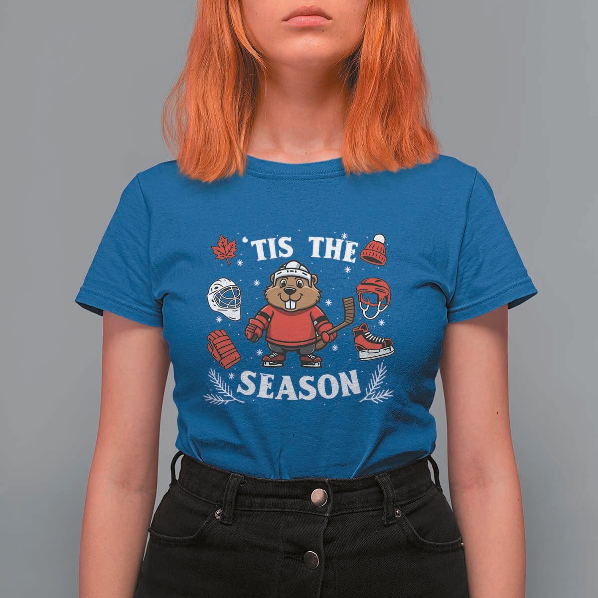 Canadian Ice Hockey Beaver T Shirt For Women Tis The Season Holiday Gift - Wonder Print Shop