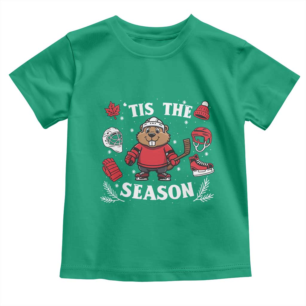 Canadian Ice Hockey Beaver Toddler T Shirt Tis The Season Holiday Gift - Wonder Print Shop