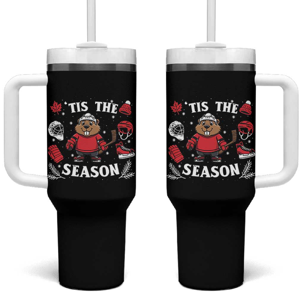 Canadian Ice Hockey Beaver Tumbler With Handle Tis The Season Holiday Gift - Wonder Print Shop