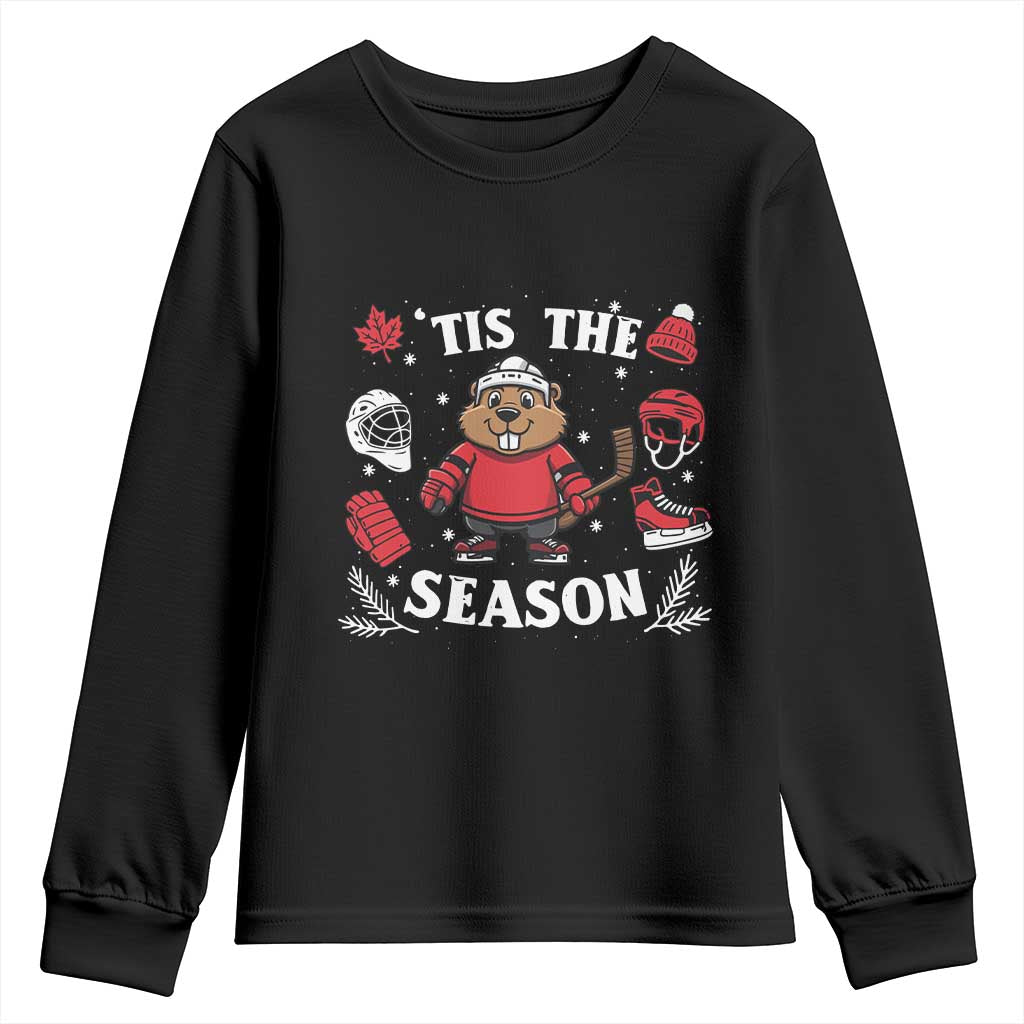Canadian Ice Hockey Beaver Youth Sweatshirt Tis The Season Holiday Gift - Wonder Print Shop