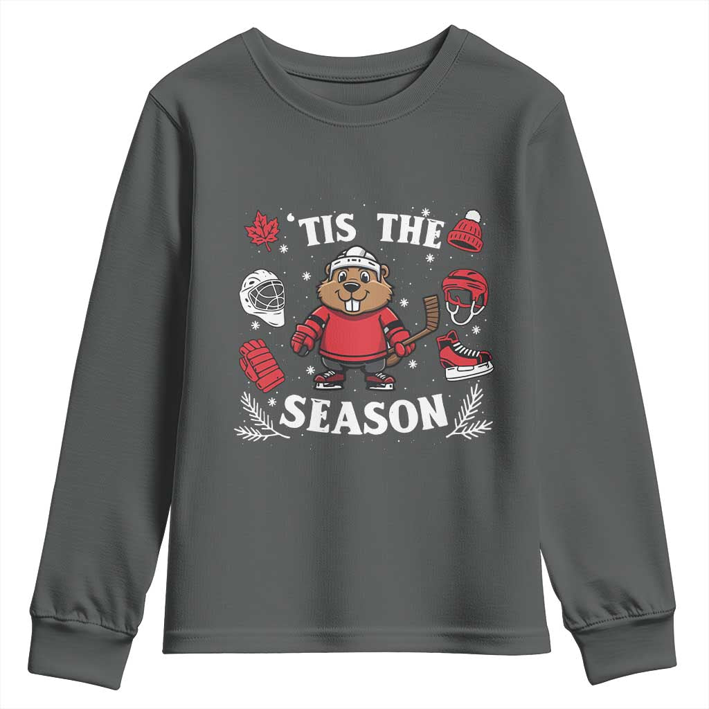 Canadian Ice Hockey Beaver Youth Sweatshirt Tis The Season Holiday Gift - Wonder Print Shop