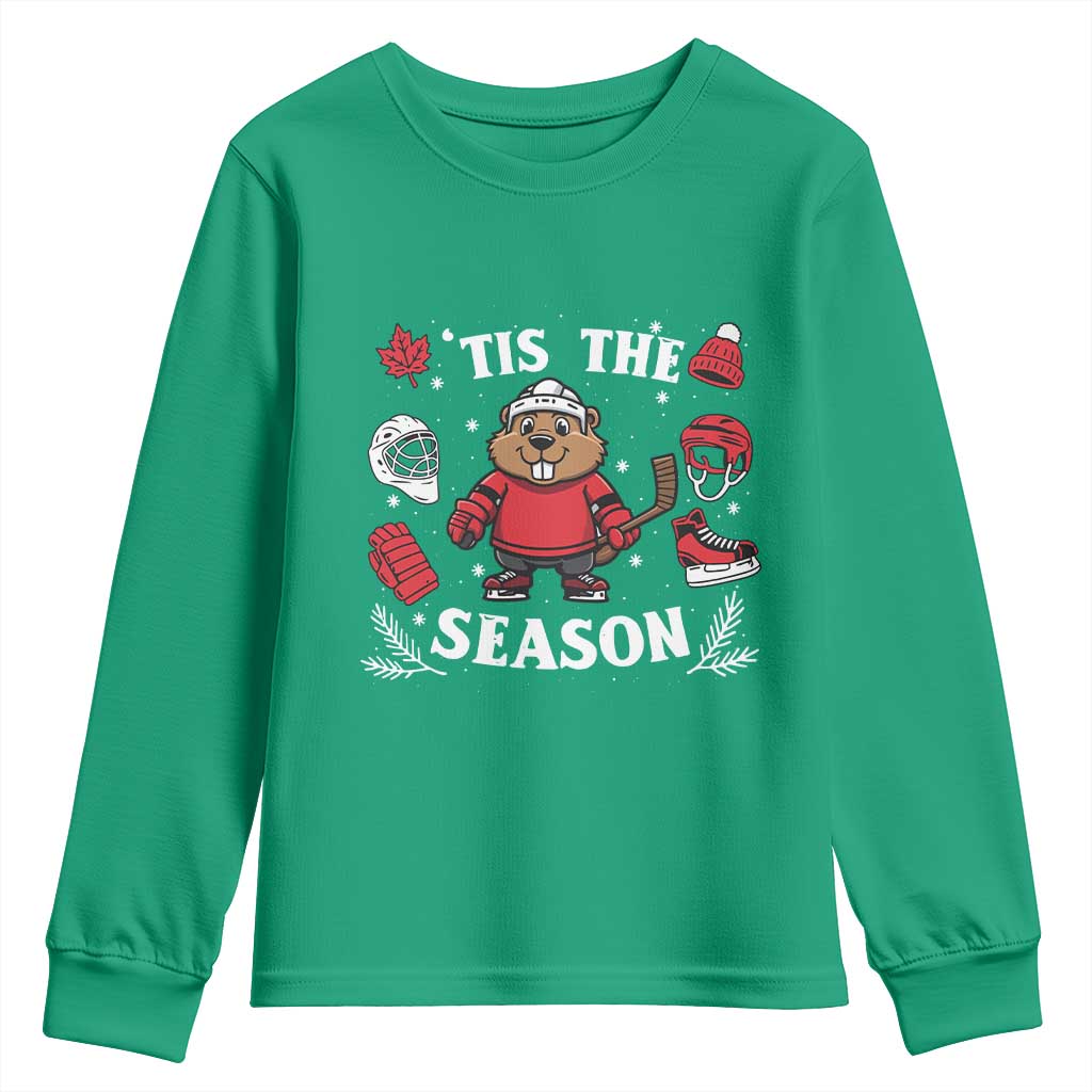 Canadian Ice Hockey Beaver Youth Sweatshirt Tis The Season Holiday Gift - Wonder Print Shop
