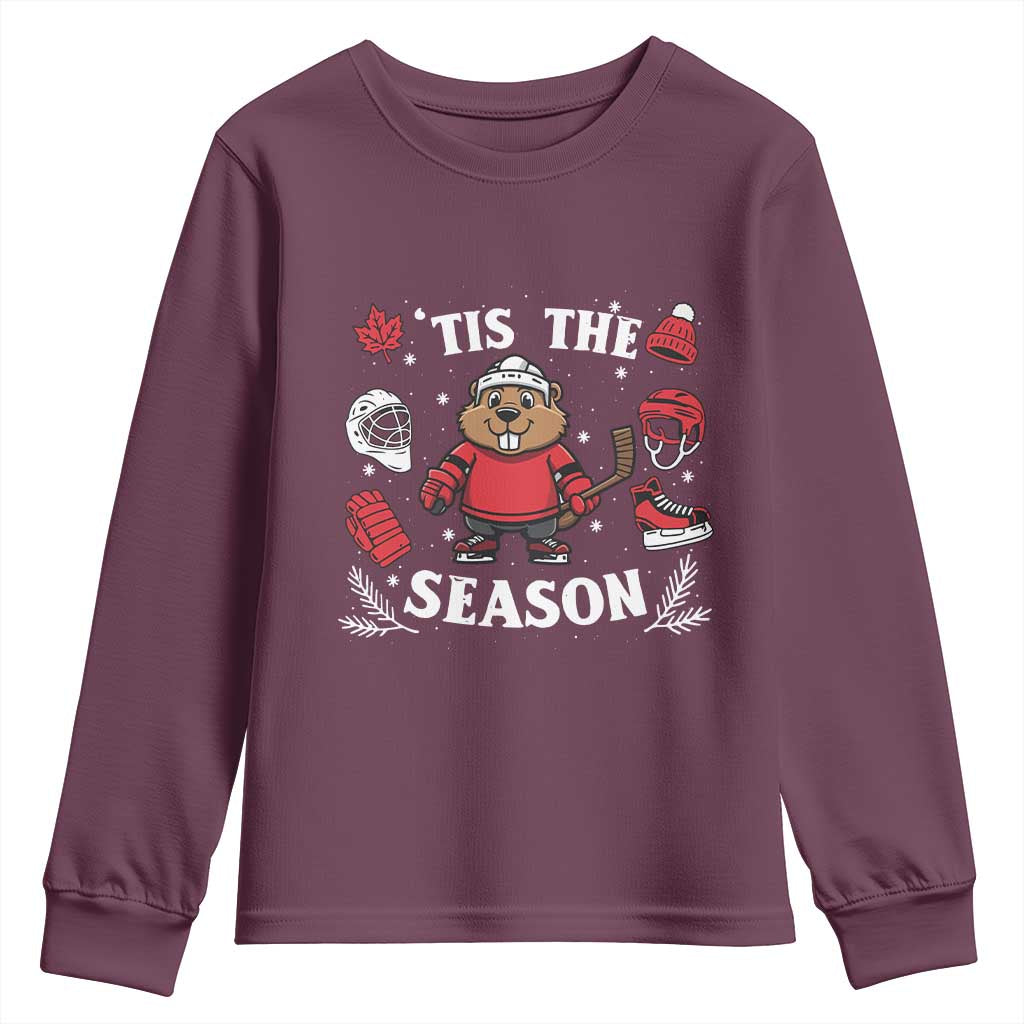 Canadian Ice Hockey Beaver Youth Sweatshirt Tis The Season Holiday Gift - Wonder Print Shop