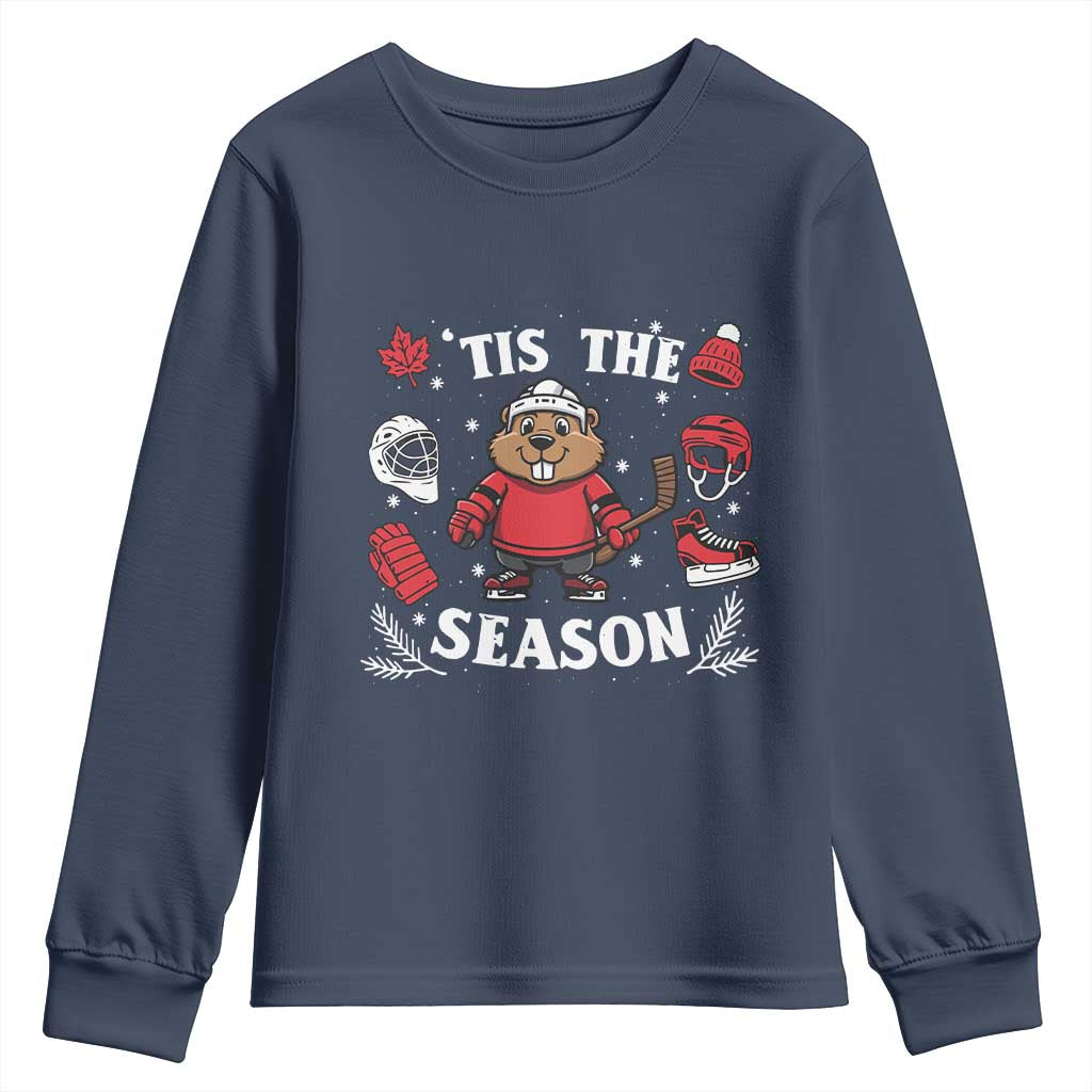 Canadian Ice Hockey Beaver Youth Sweatshirt Tis The Season Holiday Gift - Wonder Print Shop