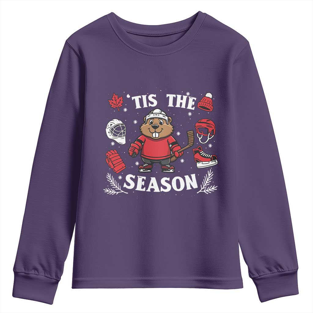 Canadian Ice Hockey Beaver Youth Sweatshirt Tis The Season Holiday Gift - Wonder Print Shop