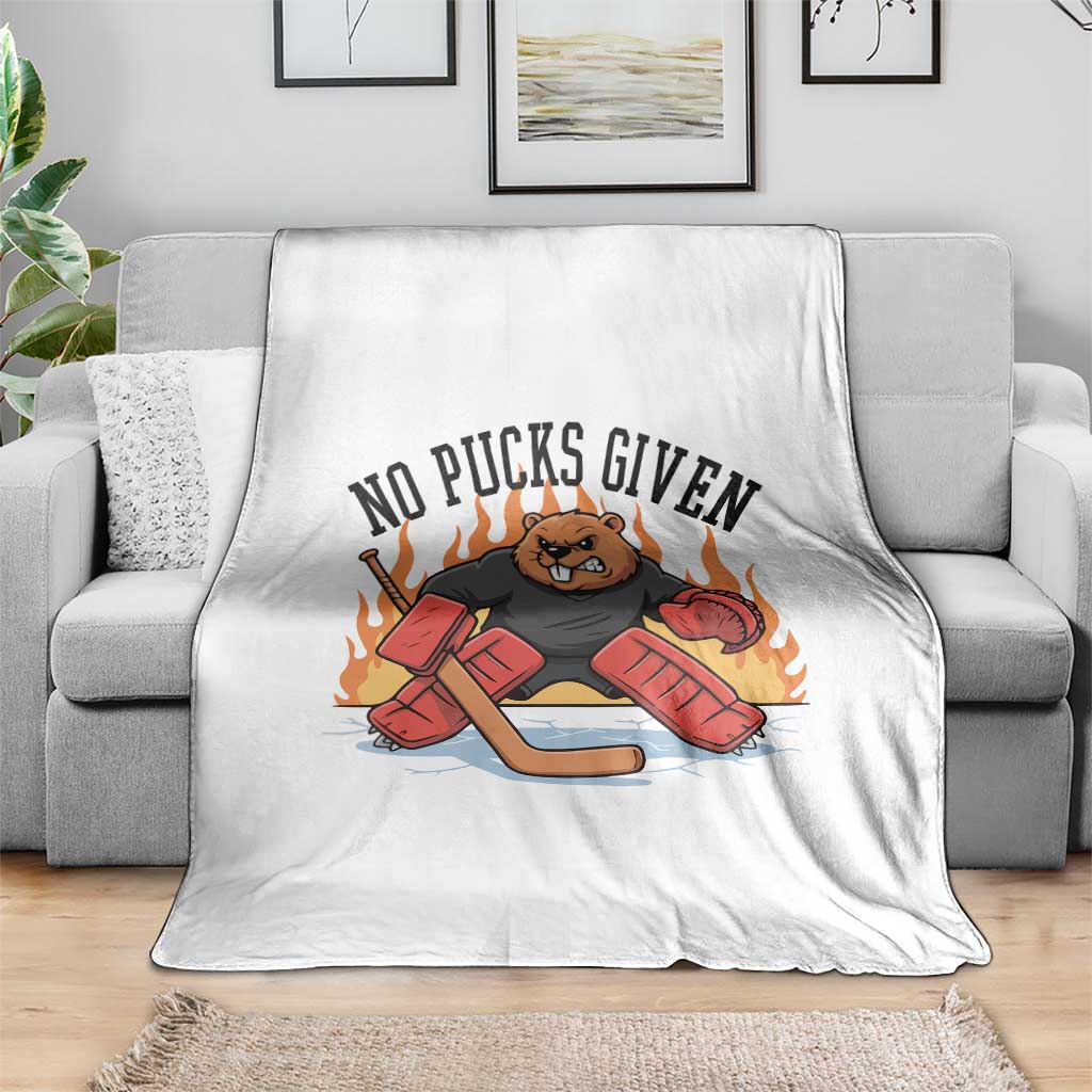 Funny Beaver Ice Hockey Goalie Gift Throw Blanket No Pucks Given - Wonder Print Shop