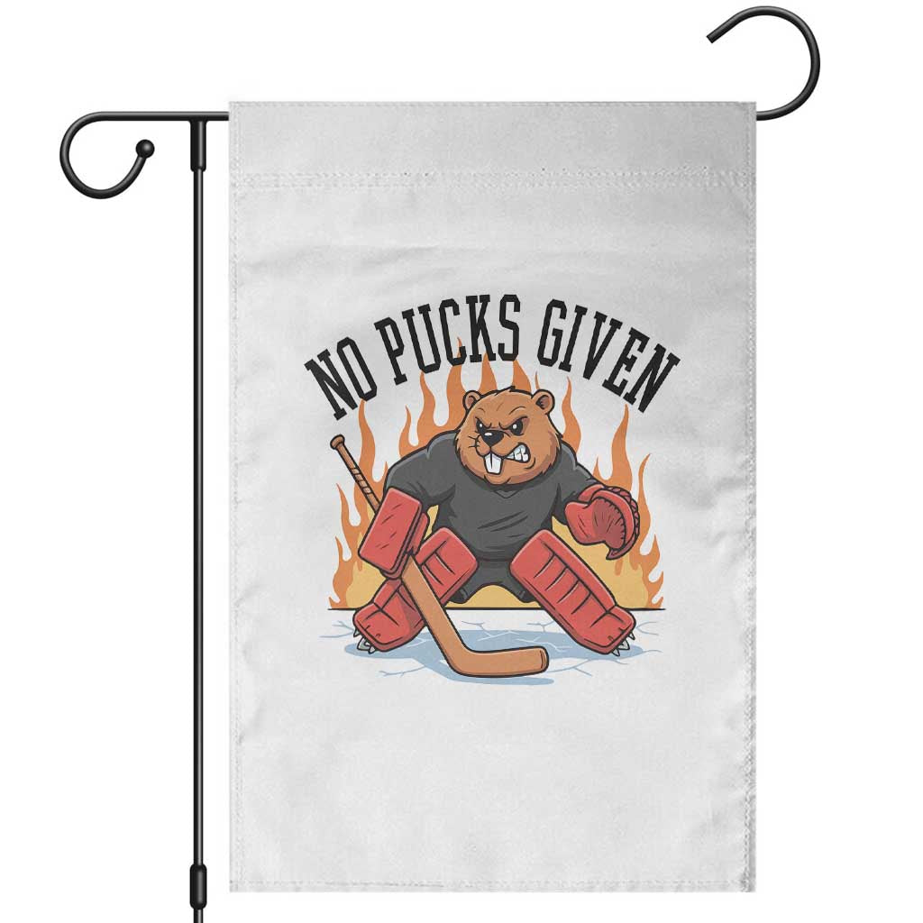 Funny Beaver Ice Hockey Goalie Gift Garden Flag No Pucks Given - Wonder Print Shop