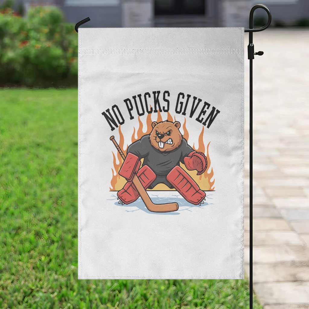 Funny Beaver Ice Hockey Goalie Gift Garden Flag No Pucks Given - Wonder Print Shop