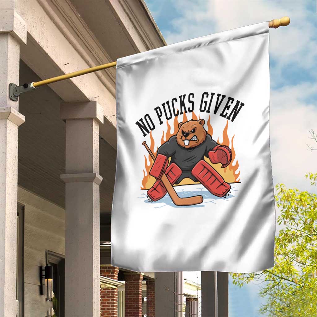 Funny Beaver Ice Hockey Goalie Gift Garden Flag No Pucks Given - Wonder Print Shop
