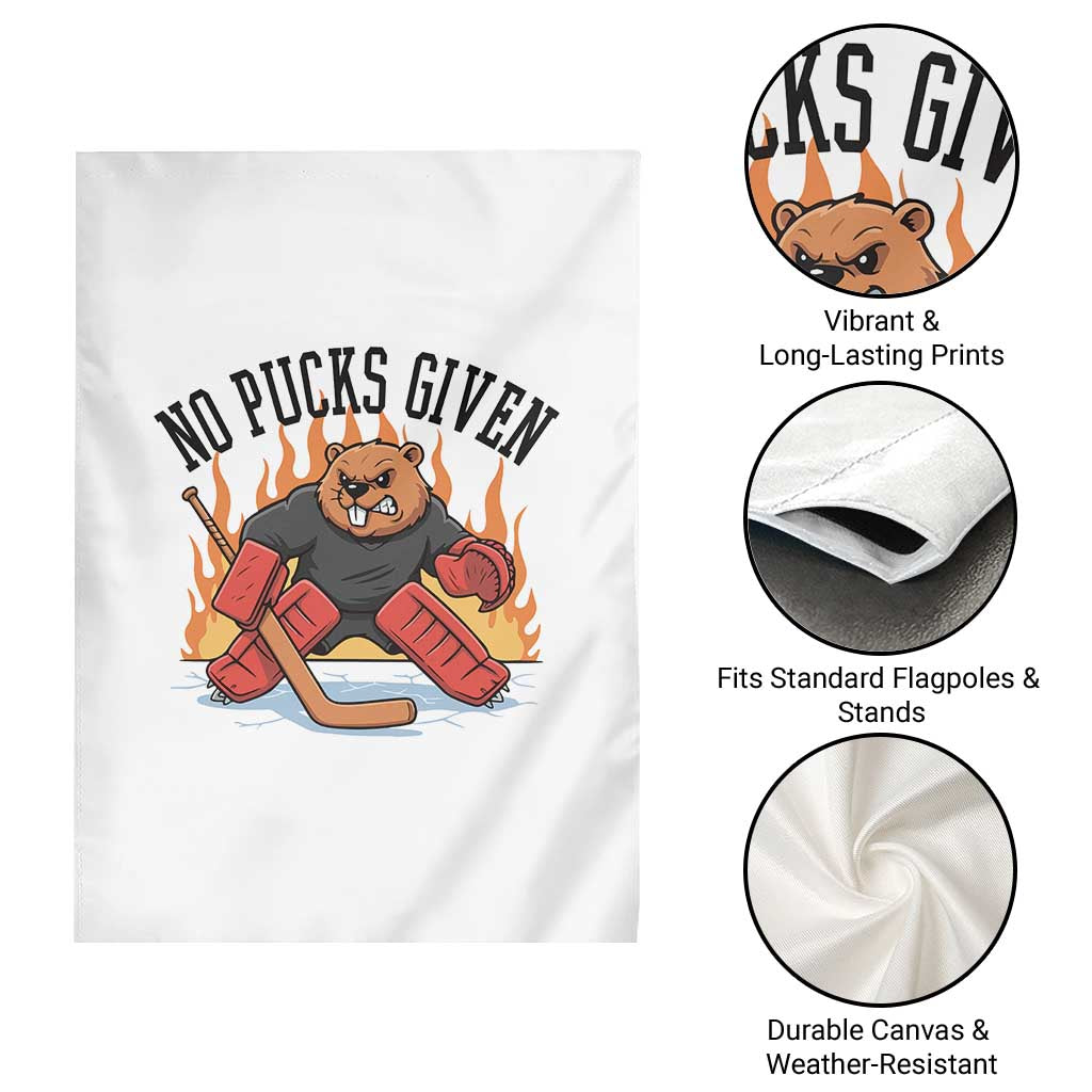 Funny Beaver Ice Hockey Goalie Gift Garden Flag No Pucks Given - Wonder Print Shop