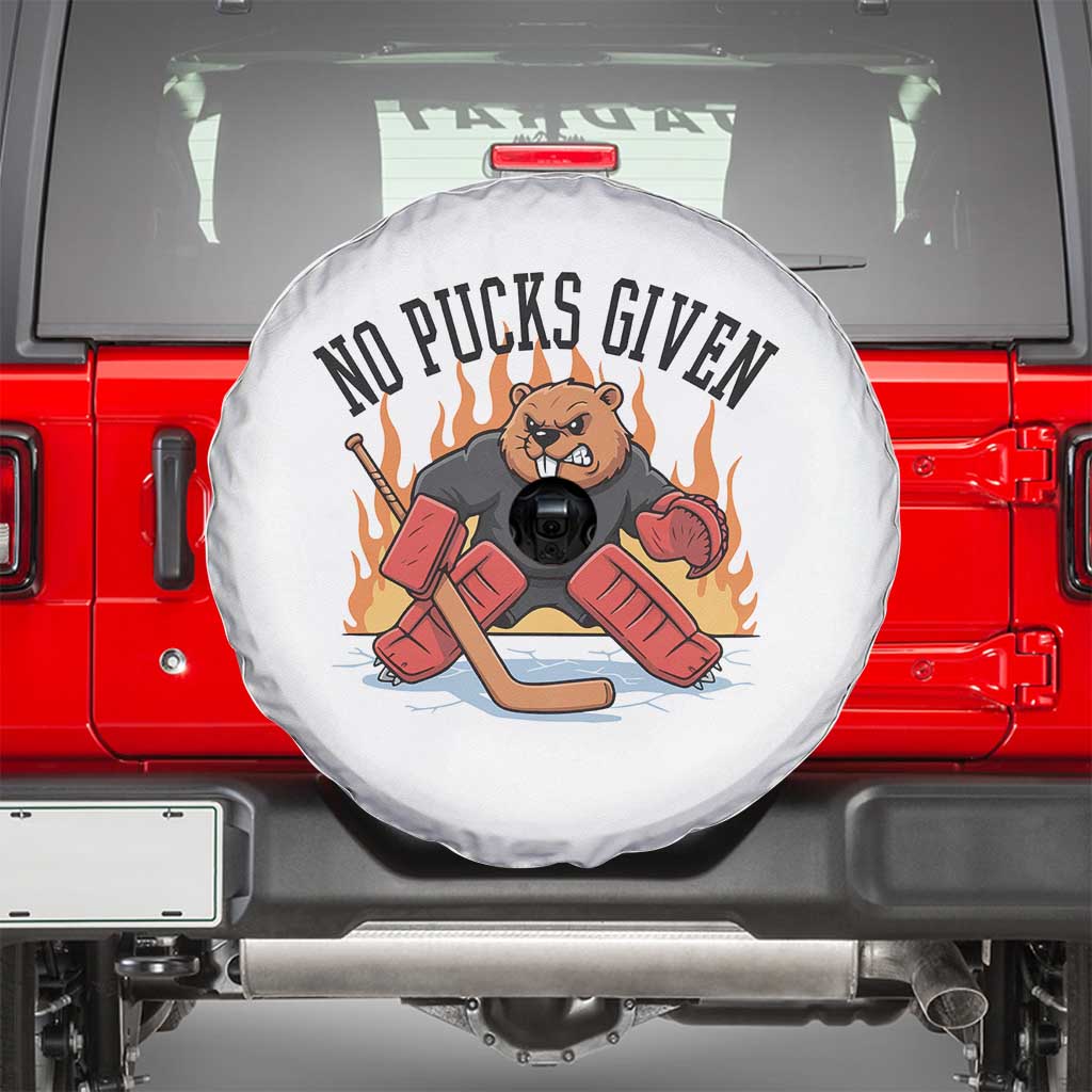 Funny Beaver Ice Hockey Goalie Gift Spare Tire Cover No Pucks Given - Wonder Print Shop