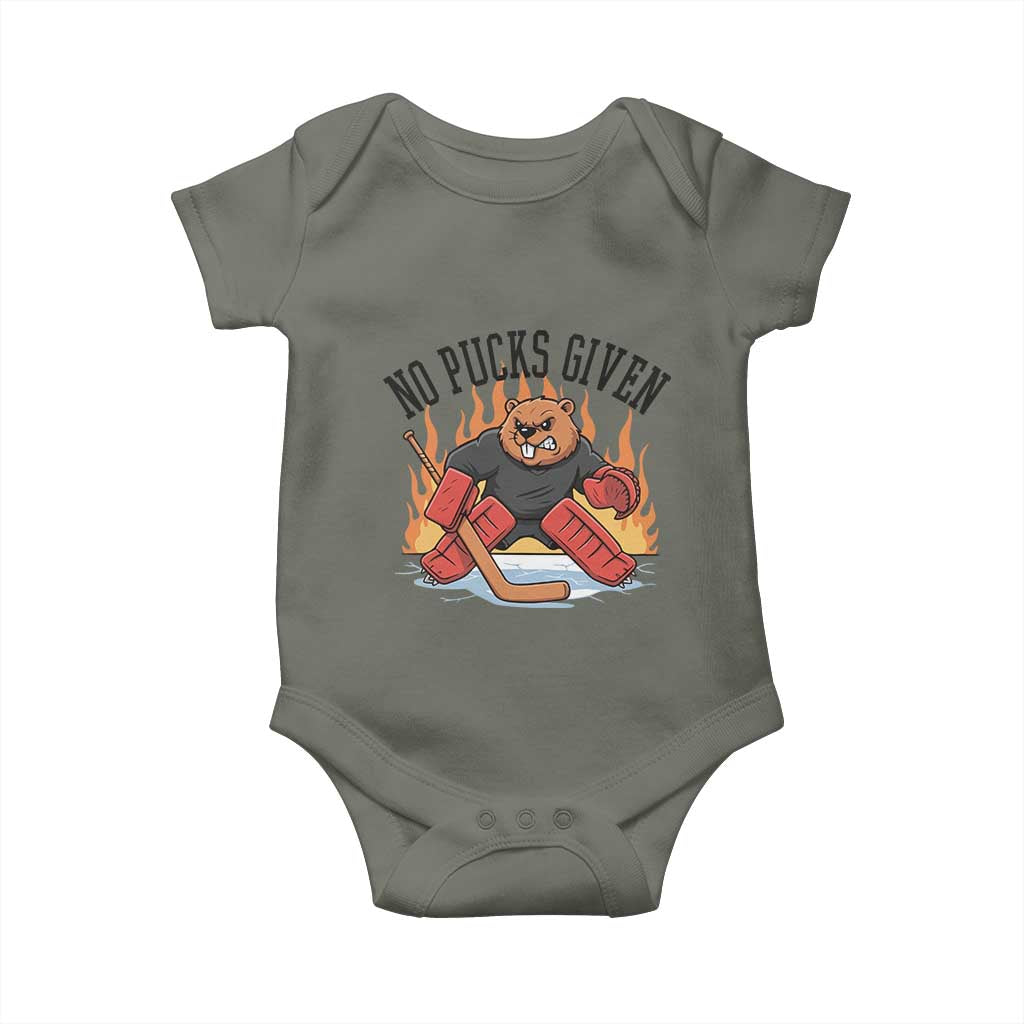 Funny Beaver Ice Hockey Goalie Gift Baby Onesie No Pucks Given - Wonder Print Shop
