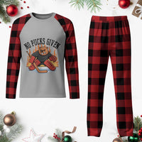 Funny Beaver Ice Hockey Goalie Gift Plaid Pajama Set No Pucks Given - Wonder Print Shop