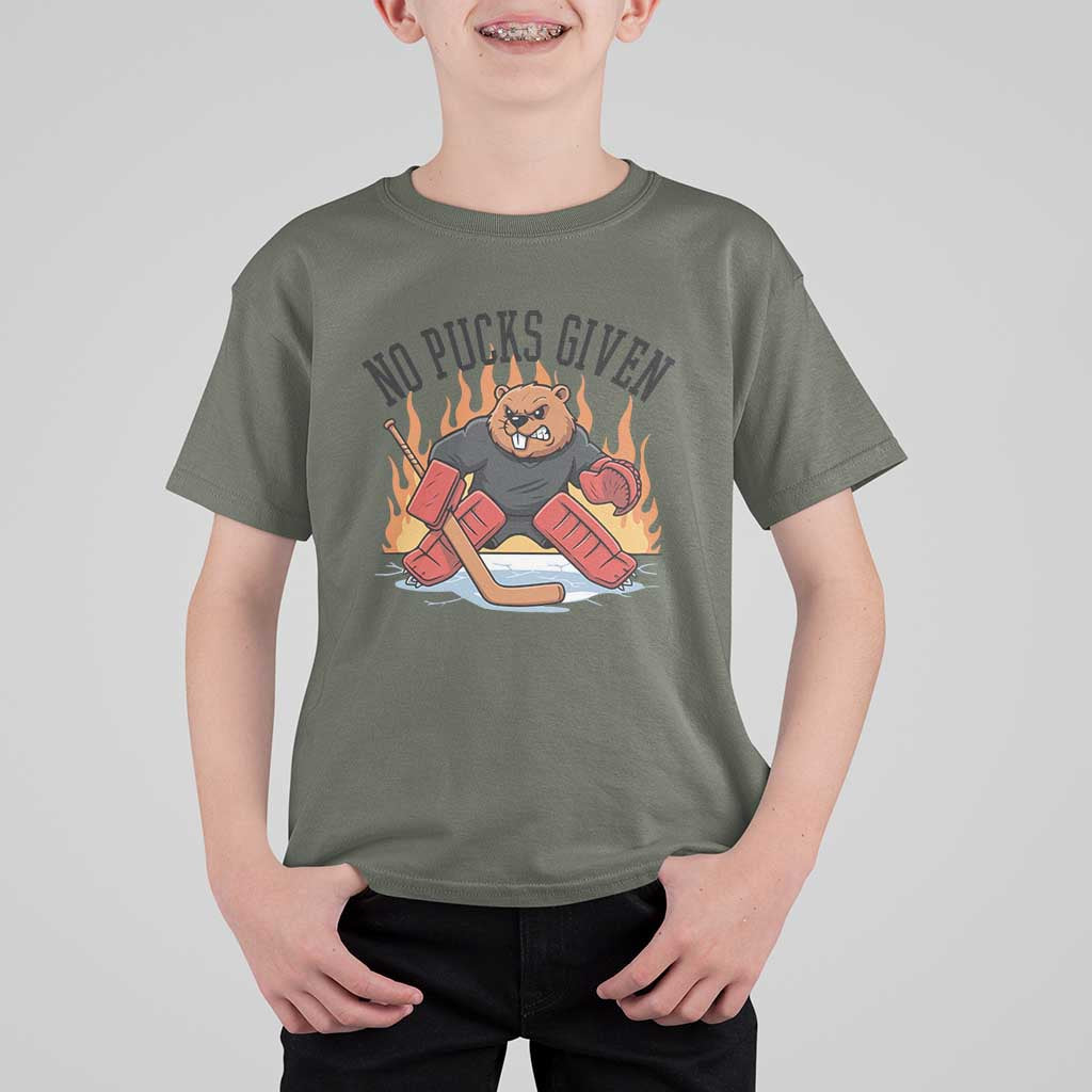 Funny Beaver Ice Hockey Goalie Gift T Shirt For Kid No Pucks Given - Wonder Print Shop