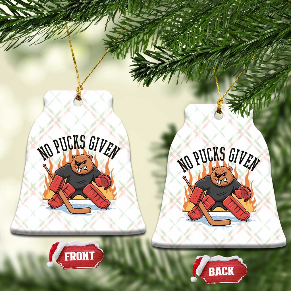 Funny Beaver Ice Hockey Goalie Gift Ceramic Ornament No Pucks Given - Wonder Print Shop