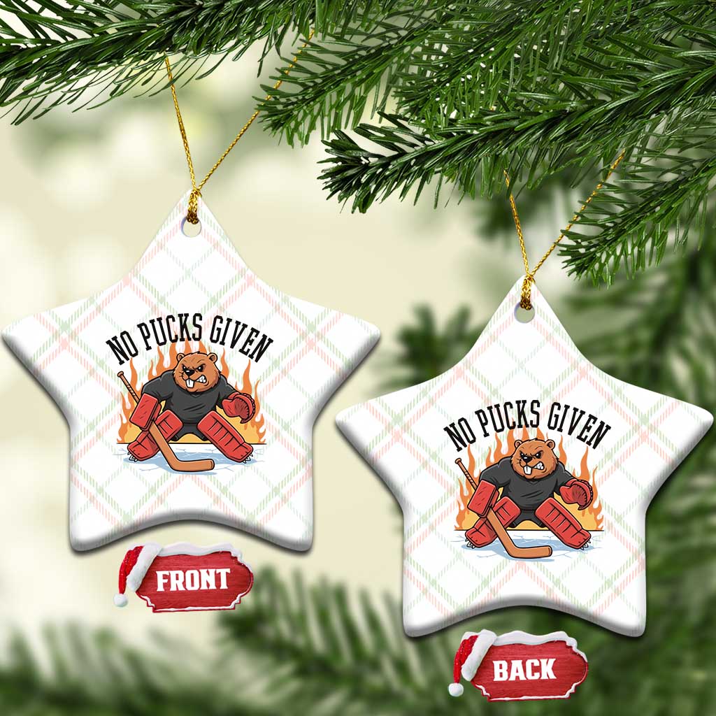 Funny Beaver Ice Hockey Goalie Gift Ceramic Ornament No Pucks Given - Wonder Print Shop