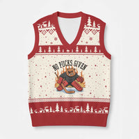 Funny Beaver Ice Hockey Goalie Gift V-Neck Knit Sweater Vest No Pucks Given - Wonder Print Shop