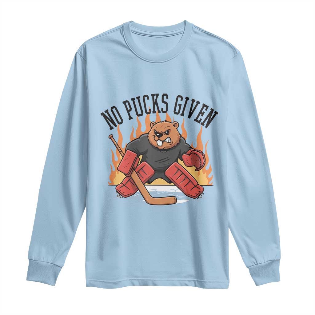 Funny Beaver Ice Hockey Goalie Gift Long Sleeve Shirt No Pucks Given - Wonder Print Shop