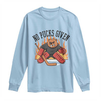 Funny Beaver Ice Hockey Goalie Gift Long Sleeve Shirt No Pucks Given - Wonder Print Shop