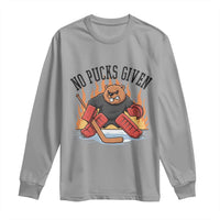 Funny Beaver Ice Hockey Goalie Gift Long Sleeve Shirt No Pucks Given - Wonder Print Shop