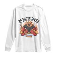 Funny Beaver Ice Hockey Goalie Gift Long Sleeve Shirt No Pucks Given - Wonder Print Shop