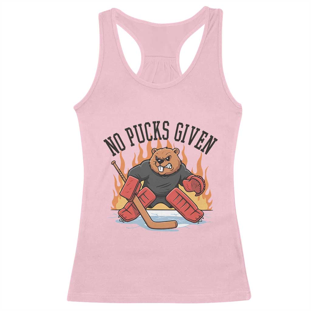 Funny Beaver Ice Hockey Goalie Gift Racerback Tank Top No Pucks Given - Wonder Print Shop