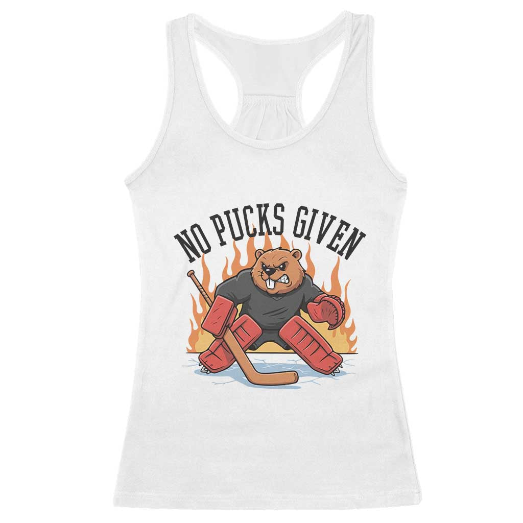 Funny Beaver Ice Hockey Goalie Gift Racerback Tank Top No Pucks Given - Wonder Print Shop