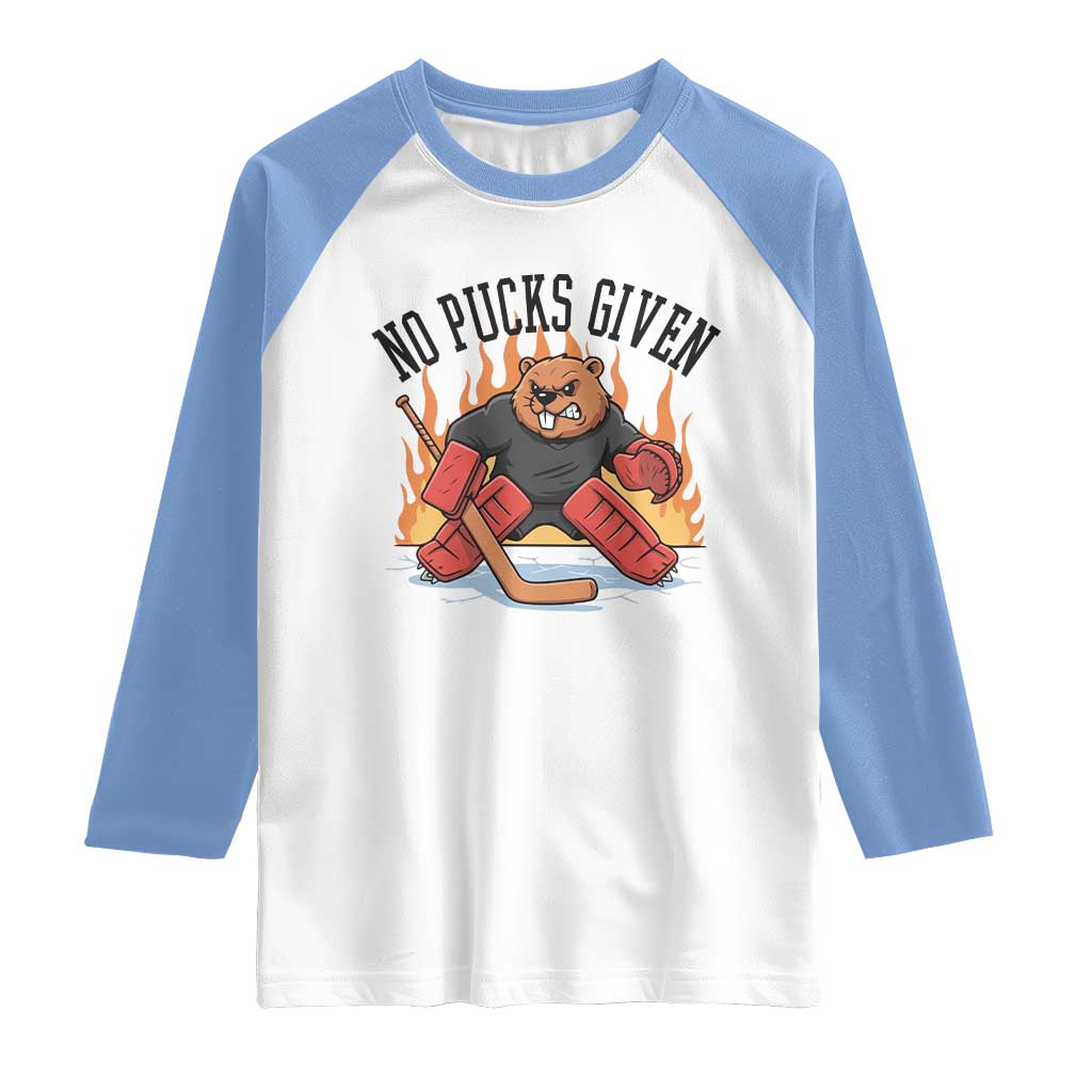 Funny Beaver Ice Hockey Goalie Gift Raglan Shirt No Pucks Given - Wonder Print Shop