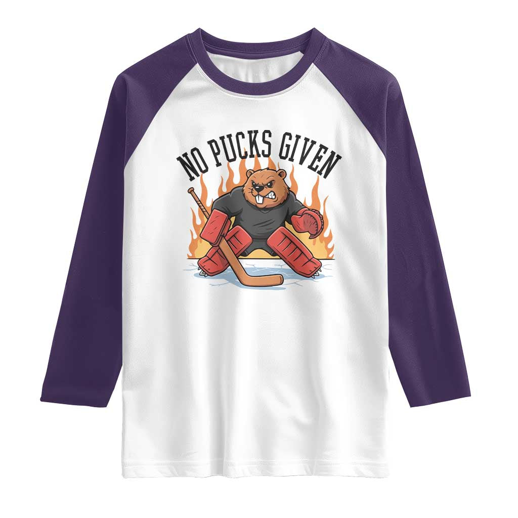Funny Beaver Ice Hockey Goalie Gift Raglan Shirt No Pucks Given - Wonder Print Shop