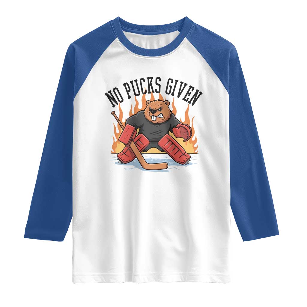 Funny Beaver Ice Hockey Goalie Gift Raglan Shirt No Pucks Given - Wonder Print Shop