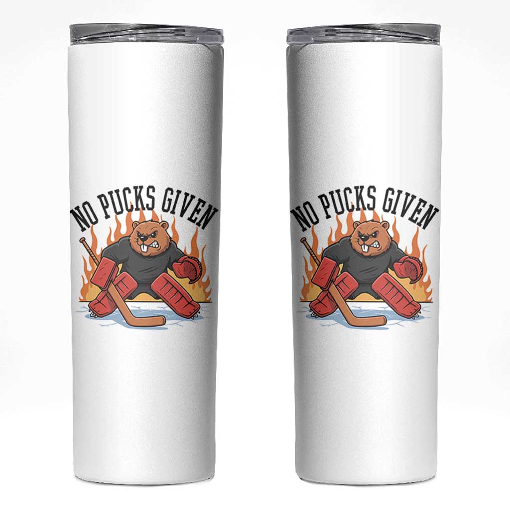 Funny Beaver Ice Hockey Goalie Gift Skinny Tumbler No Pucks Given - Wonder Print Shop