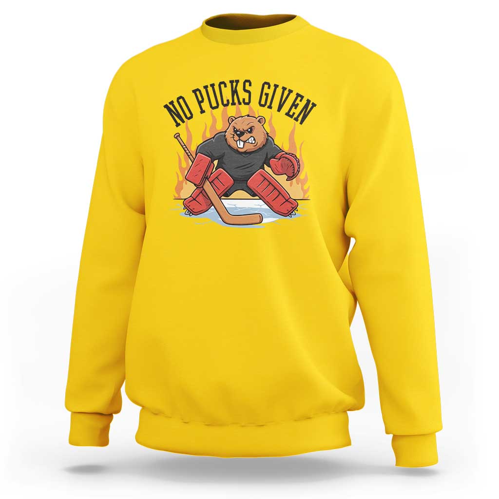 Funny Beaver Ice Hockey Goalie Gift Sweatshirt No Pucks Given - Wonder Print Shop
