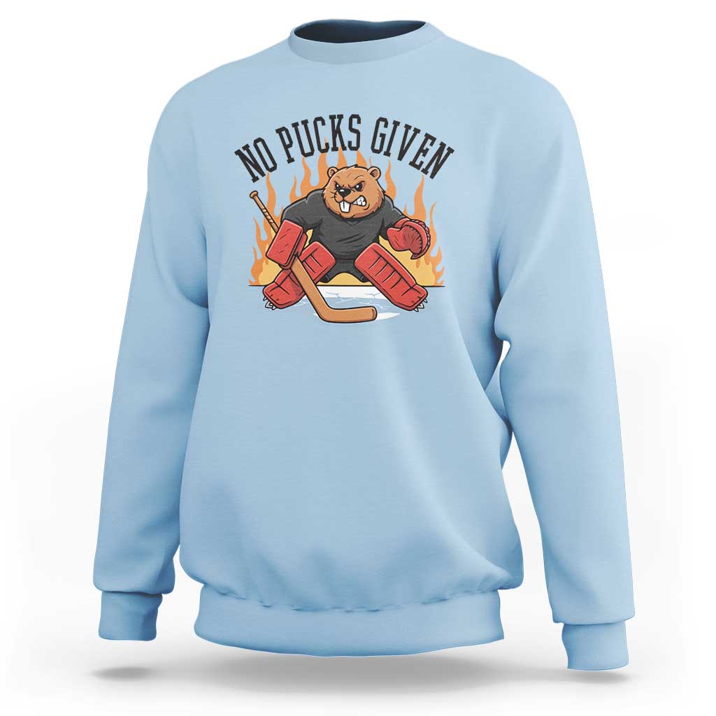Funny Beaver Ice Hockey Goalie Gift Sweatshirt No Pucks Given - Wonder Print Shop