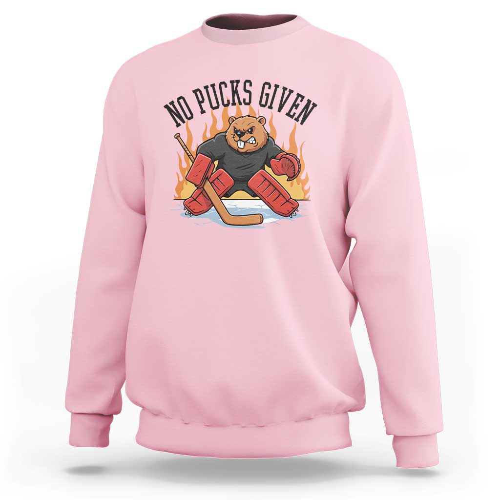 Funny Beaver Ice Hockey Goalie Gift Sweatshirt No Pucks Given - Wonder Print Shop