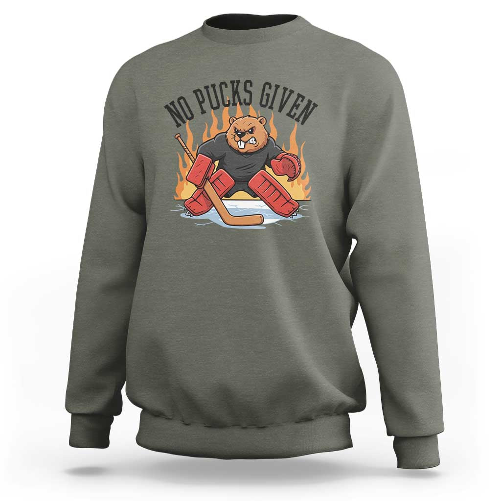 Funny Beaver Ice Hockey Goalie Gift Sweatshirt No Pucks Given - Wonder Print Shop