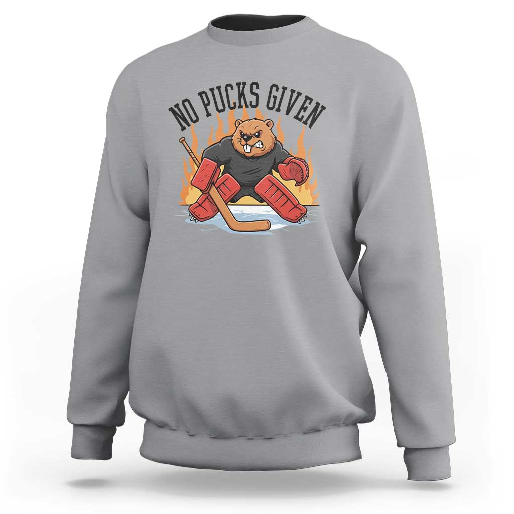 Funny Beaver Ice Hockey Goalie Gift Sweatshirt No Pucks Given - Wonder Print Shop