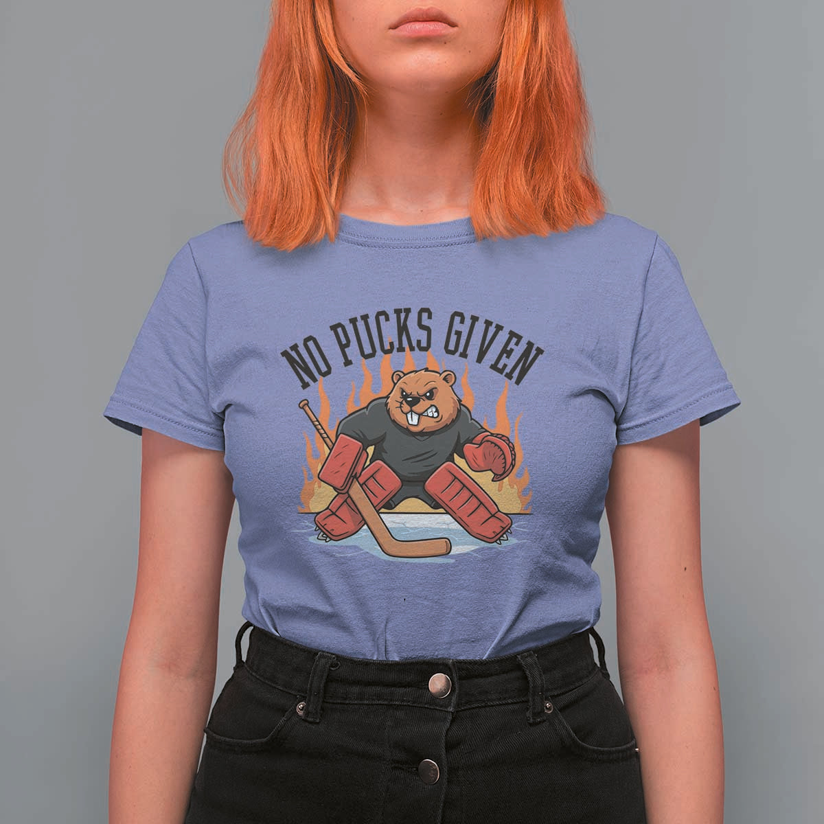 Funny Beaver Ice Hockey Goalie Gift T Shirt For Women No Pucks Given - Wonder Print Shop