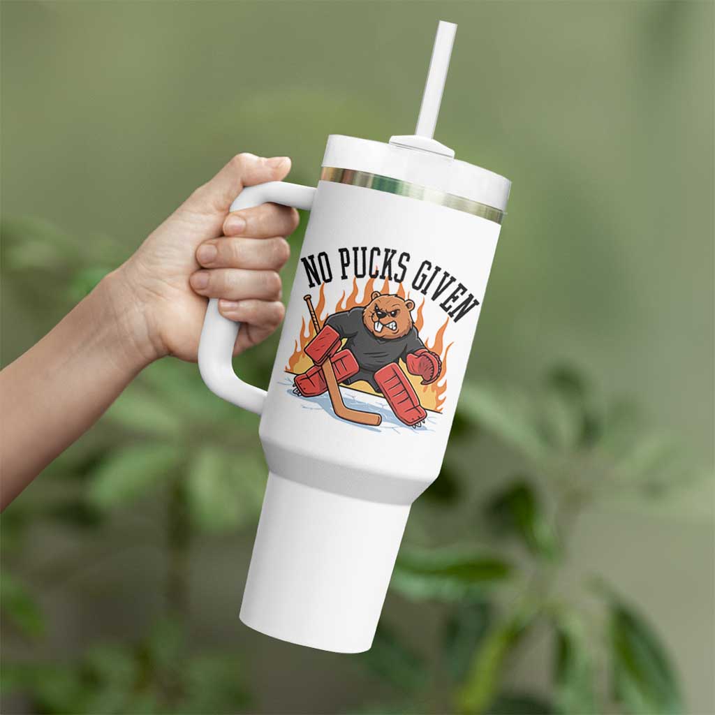 Funny Beaver Ice Hockey Goalie Gift Tumbler With Handle No Pucks Given - Wonder Print Shop