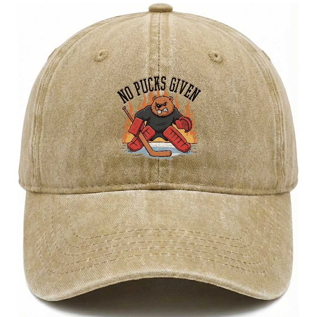 Funny Beaver Ice Hockey Goalie Gift Washed Cotton Baseball Cap No Pucks Given