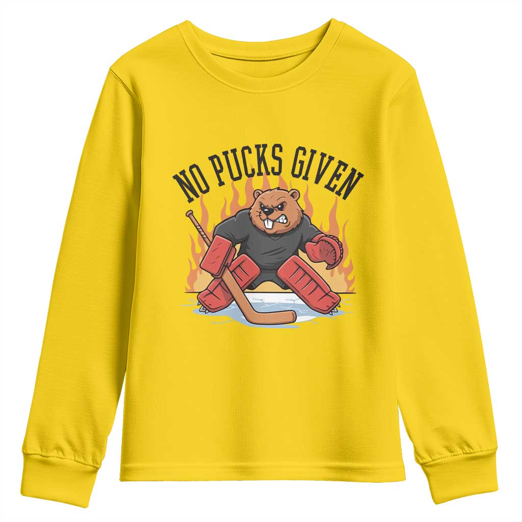 Funny Beaver Ice Hockey Goalie Gift Youth Sweatshirt No Pucks Given - Wonder Print Shop