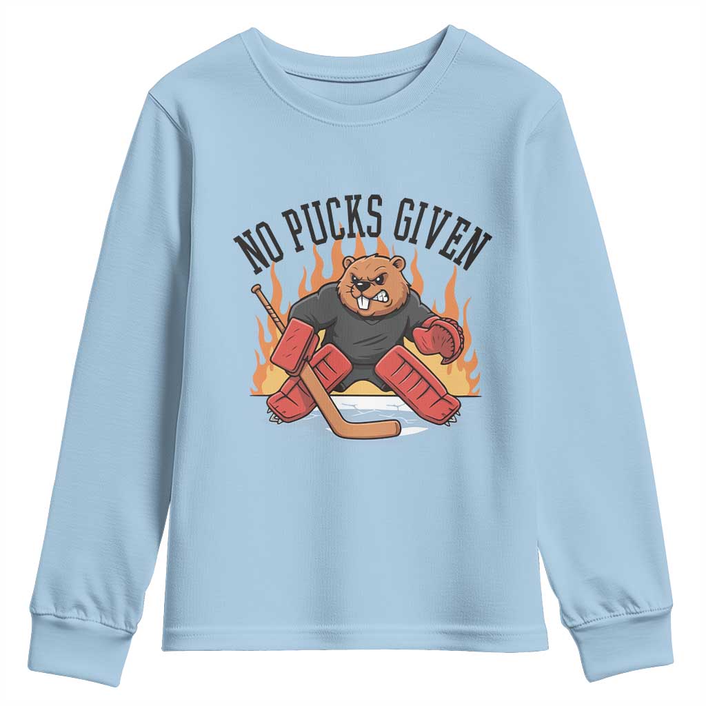 Funny Beaver Ice Hockey Goalie Gift Youth Sweatshirt No Pucks Given - Wonder Print Shop
