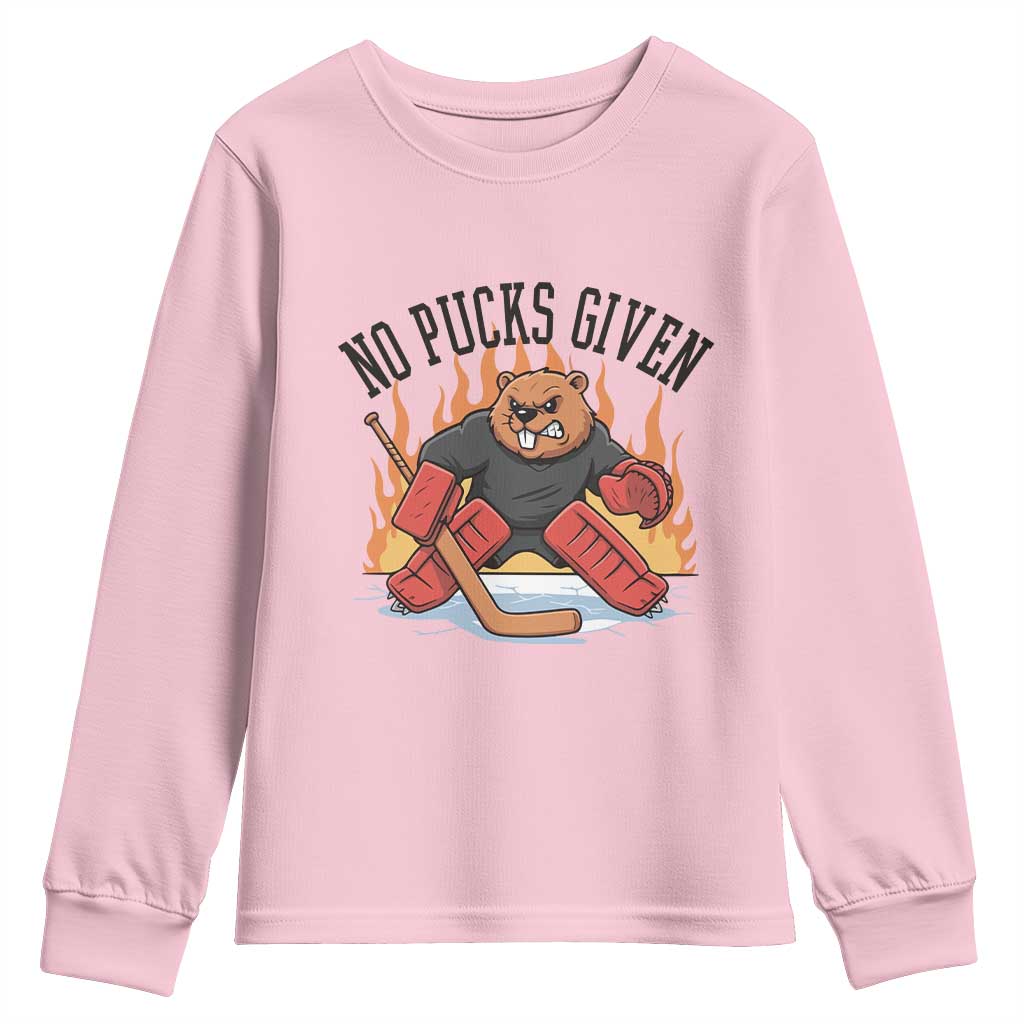 Funny Beaver Ice Hockey Goalie Gift Youth Sweatshirt No Pucks Given - Wonder Print Shop