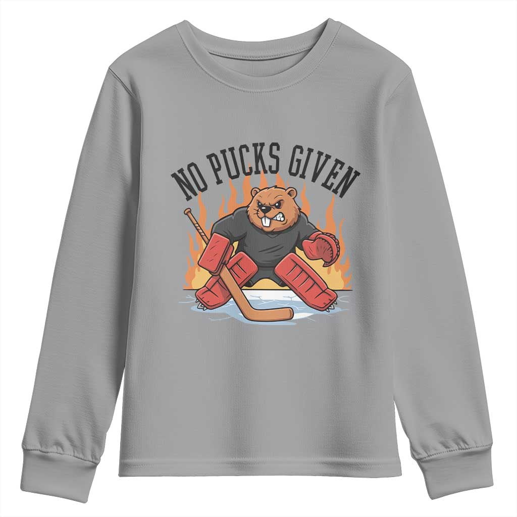 Funny Beaver Ice Hockey Goalie Gift Youth Sweatshirt No Pucks Given - Wonder Print Shop