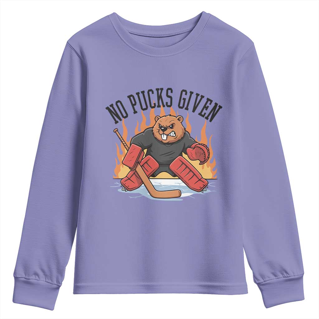 Funny Beaver Ice Hockey Goalie Gift Youth Sweatshirt No Pucks Given - Wonder Print Shop