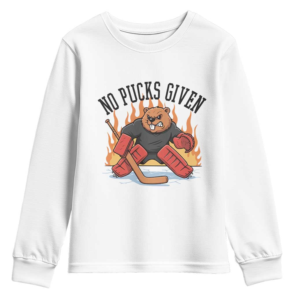 Funny Beaver Ice Hockey Goalie Gift Youth Sweatshirt No Pucks Given - Wonder Print Shop