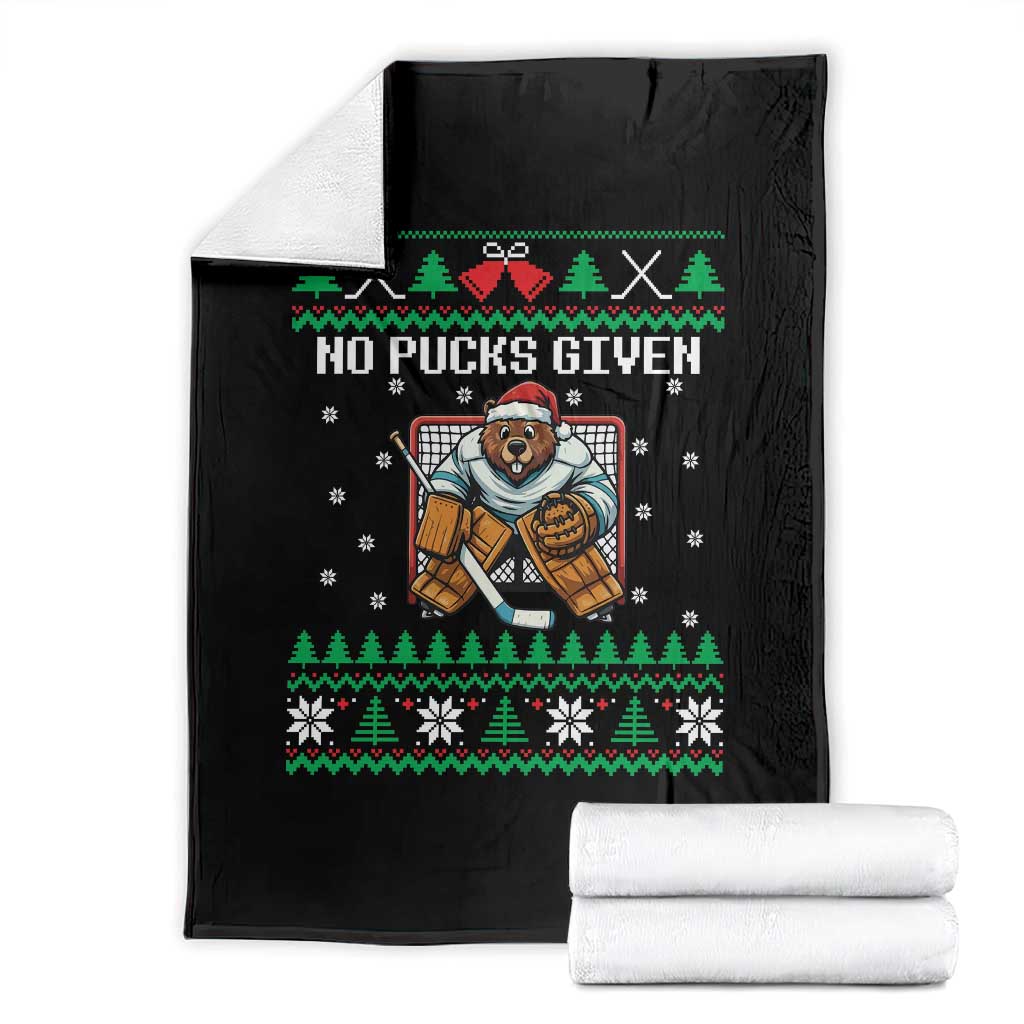 Ugly Christmas Sweater Beaver Ice Hockey Goalie Throw Blanket No Pucks Given - Wonder Print Shop