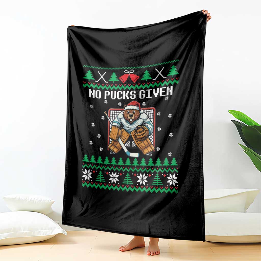 Ugly Christmas Sweater Beaver Ice Hockey Goalie Throw Blanket No Pucks Given - Wonder Print Shop